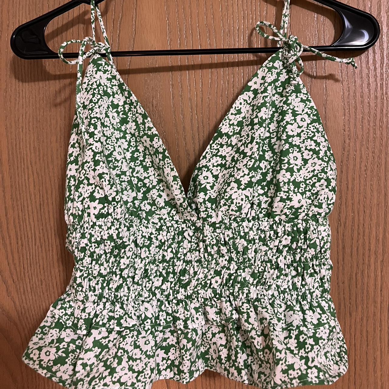 sim & sam green and white tie tank top #summer - Depop