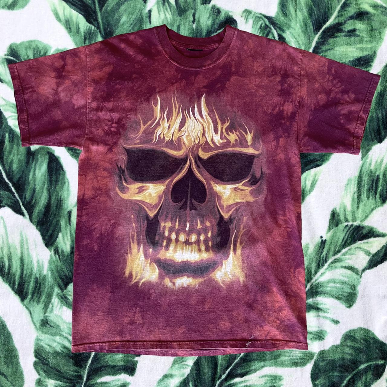 Vintage 90s / Y2K Tie Dye Flaming Skull T Shirt 💀🔥...