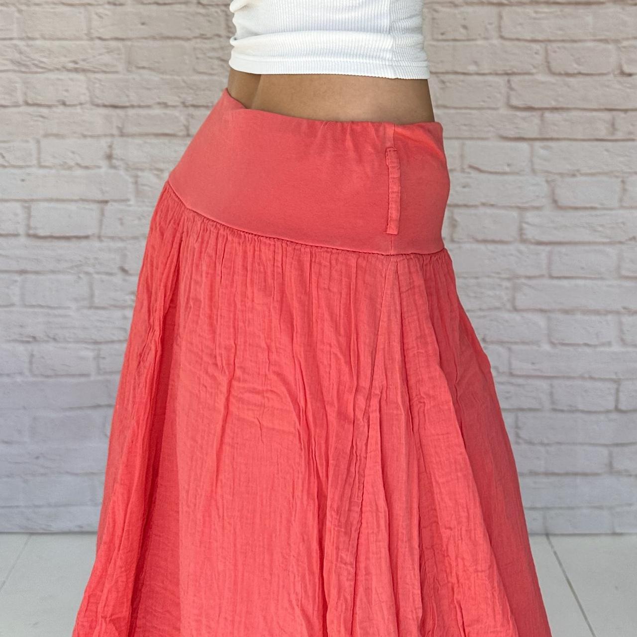 Midi skirt Coral red boho cotton midi skirt with... - Depop