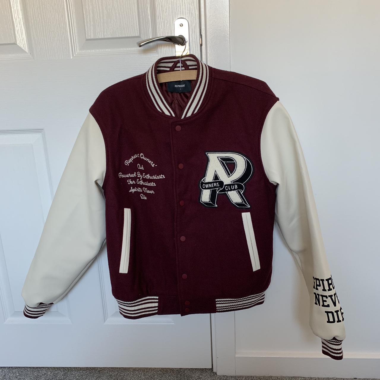 Represent Owners Club Varsity Jacket - Maroon Worn... - Depop