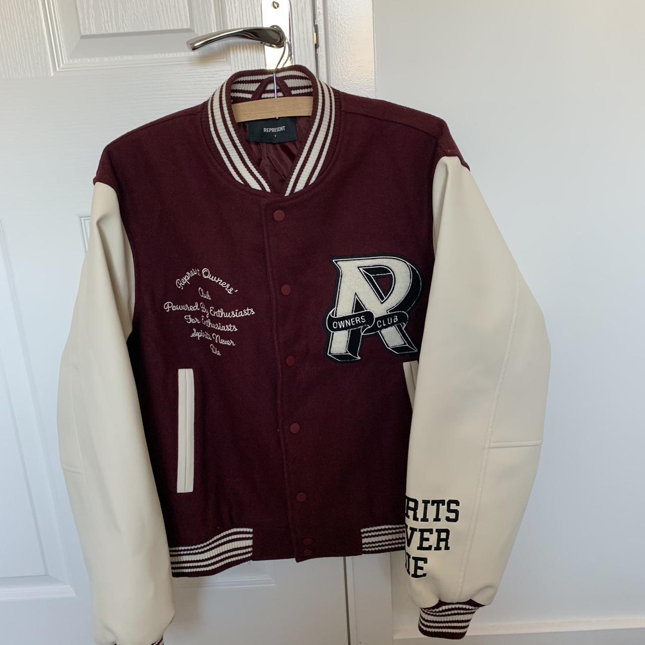 Represent Owners Club Varsity Jacket - Maroon Worn... - Depop