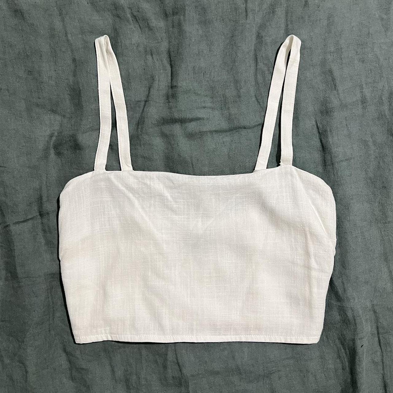 White linen cropped top by Dotti Size AU 6 / XS... Depop