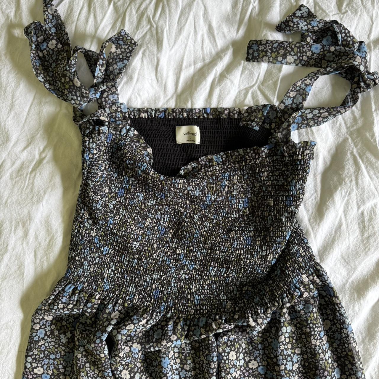 Aritzia Wilfred blue and brown floral dress.... Depop