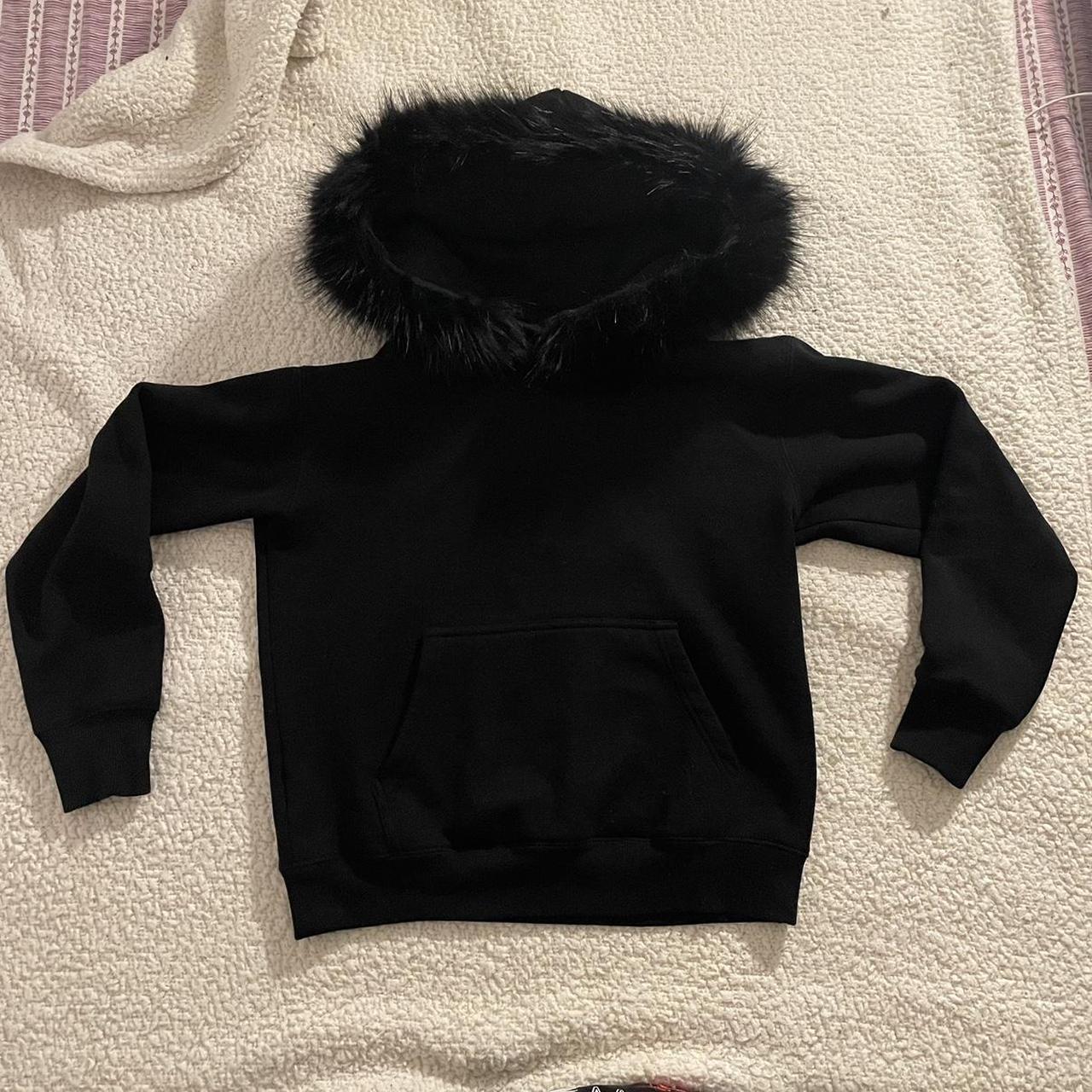 black lgb styled fur hoodie / sacré branded size... - Depop