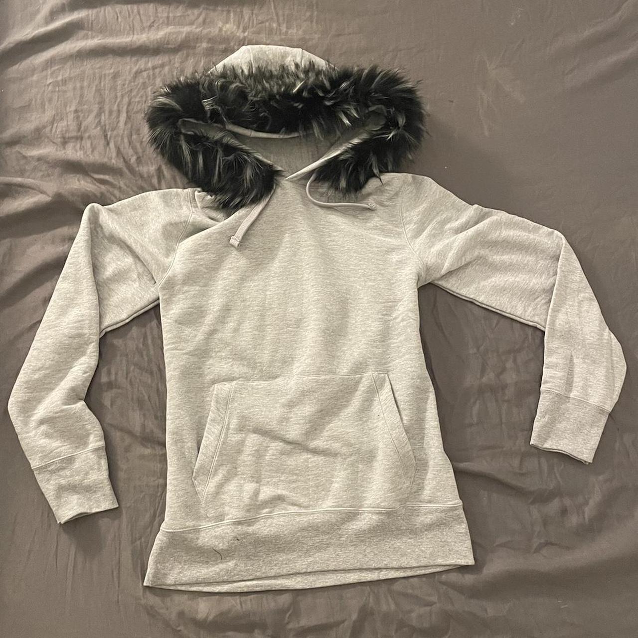 gray lgb inspired styled fur hoodie / size small... - Depop