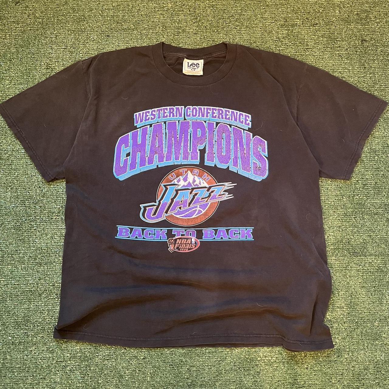 Vintage 1990s Jazz graphic basketball tshirt - sick... - Depop