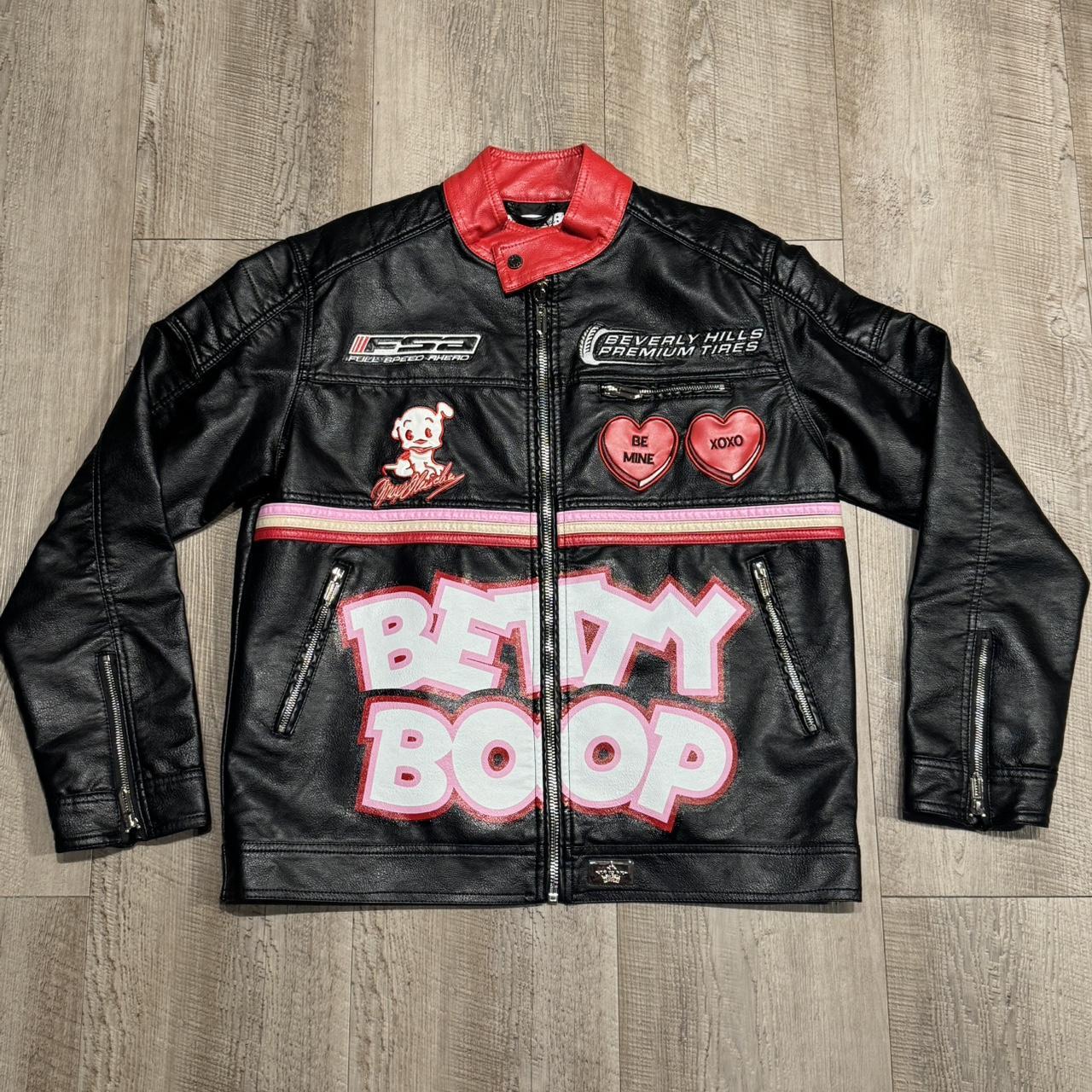 Betty Boop レザーボンバージャケット Vintage Betty Boop Maziar Leather Bommer Jacket Coat Black