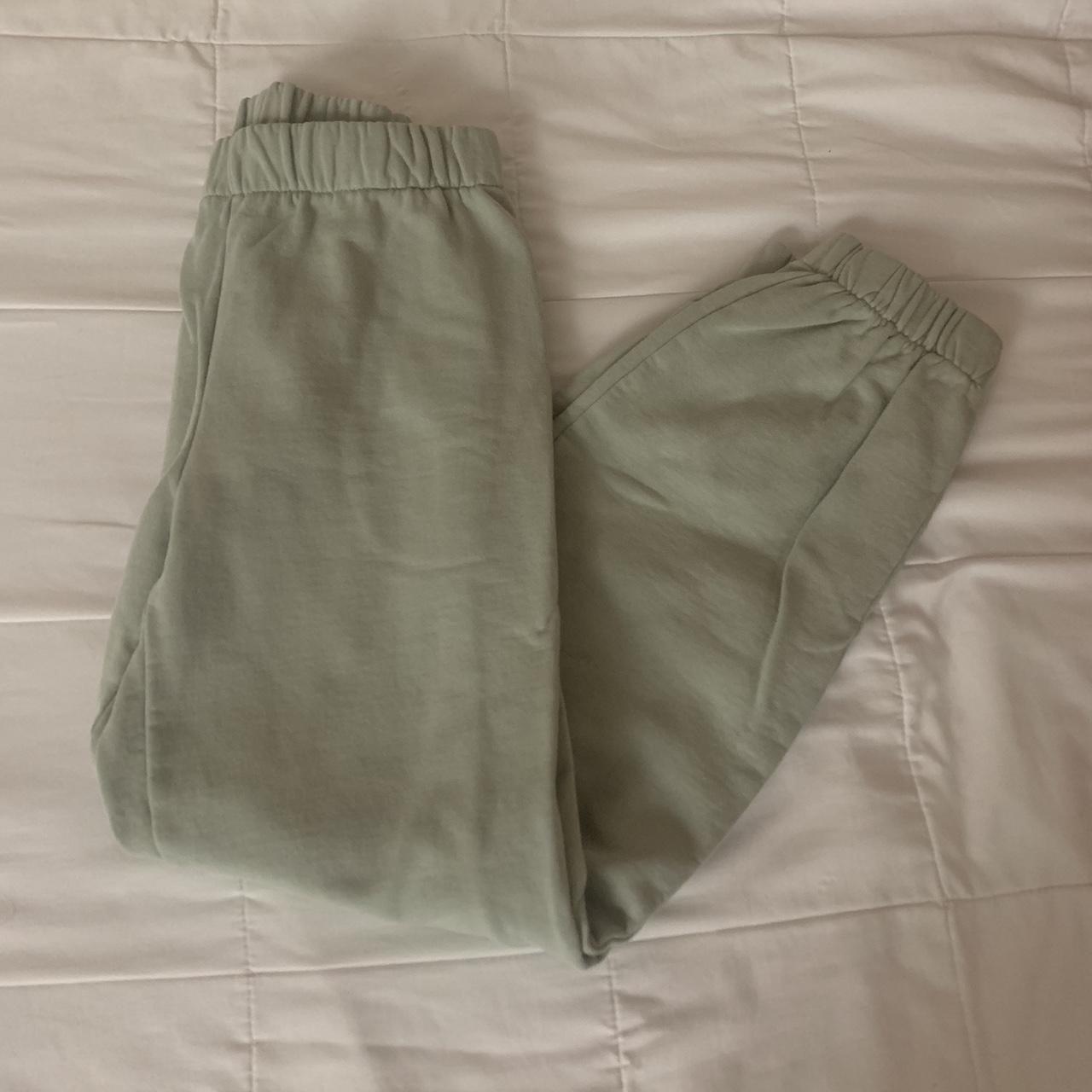 brandy melville light green sweatpants worn once or... - Depop