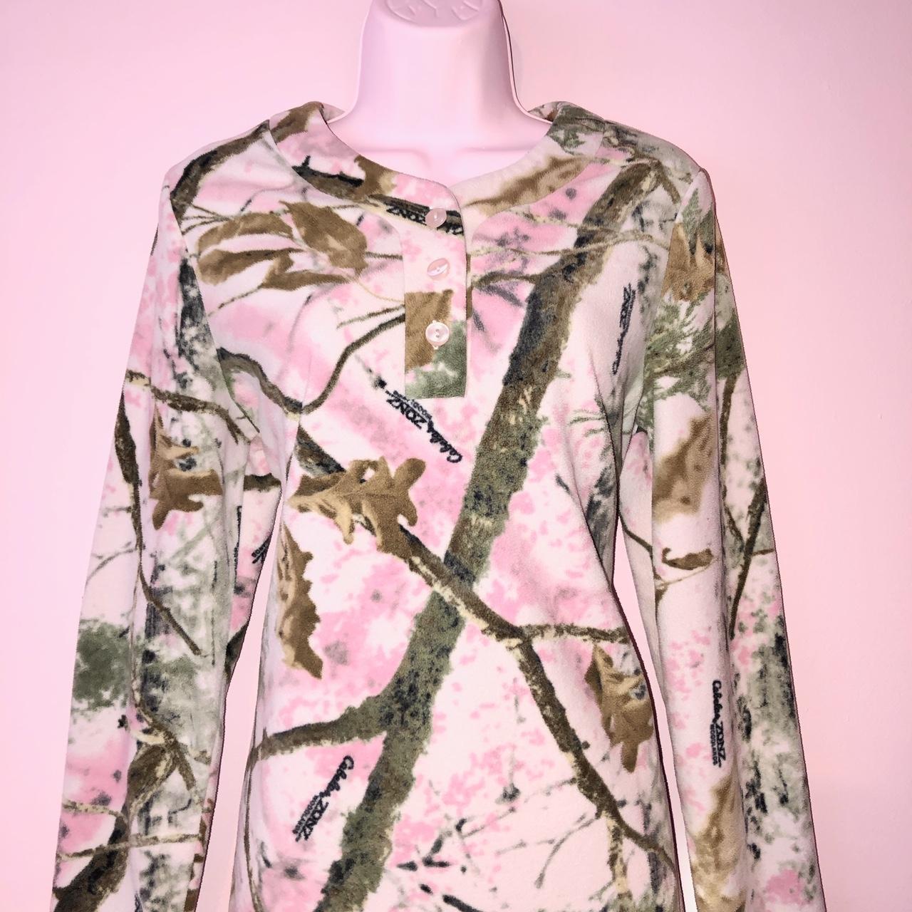 pink fleece y2k realistic camo nightgown from... - Depop