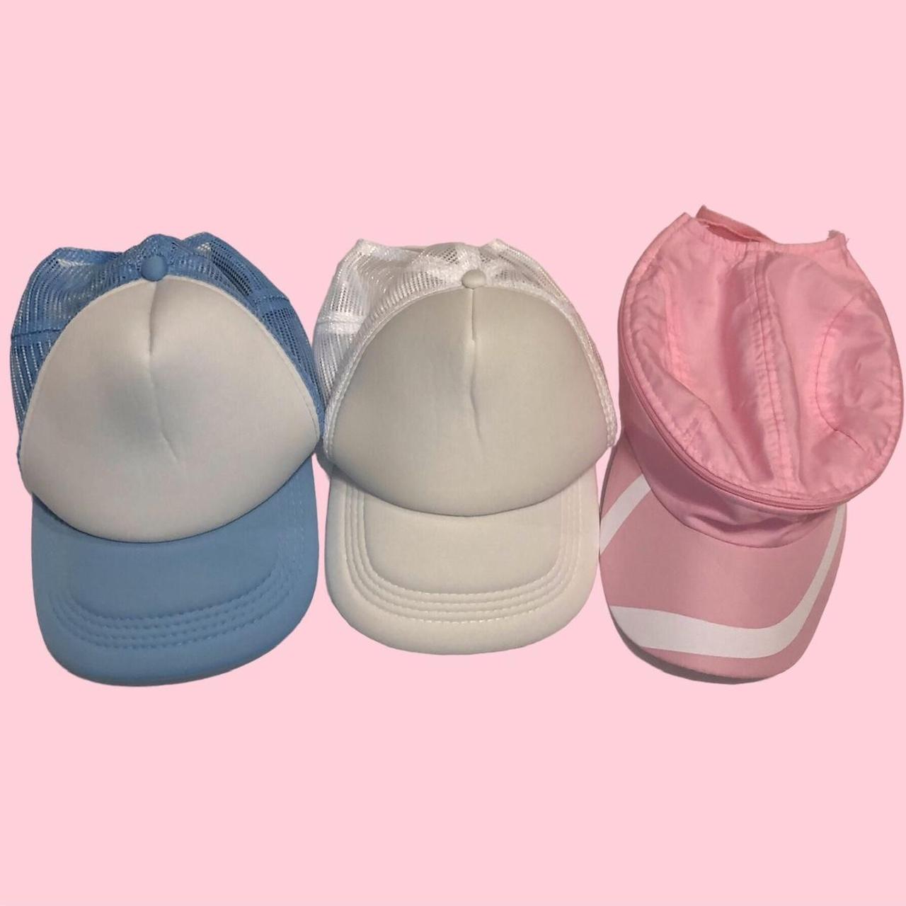 Women's Pink and Blue Hat Depop