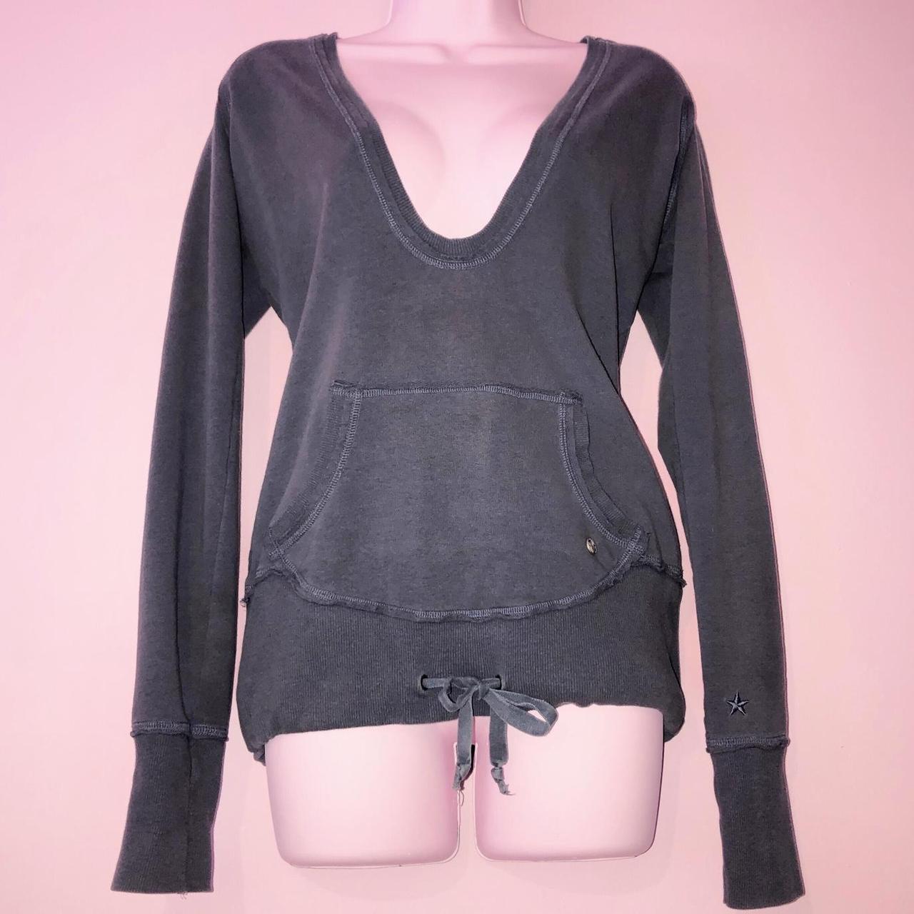 Garage Women's Grey and Navy Hoodie Depop