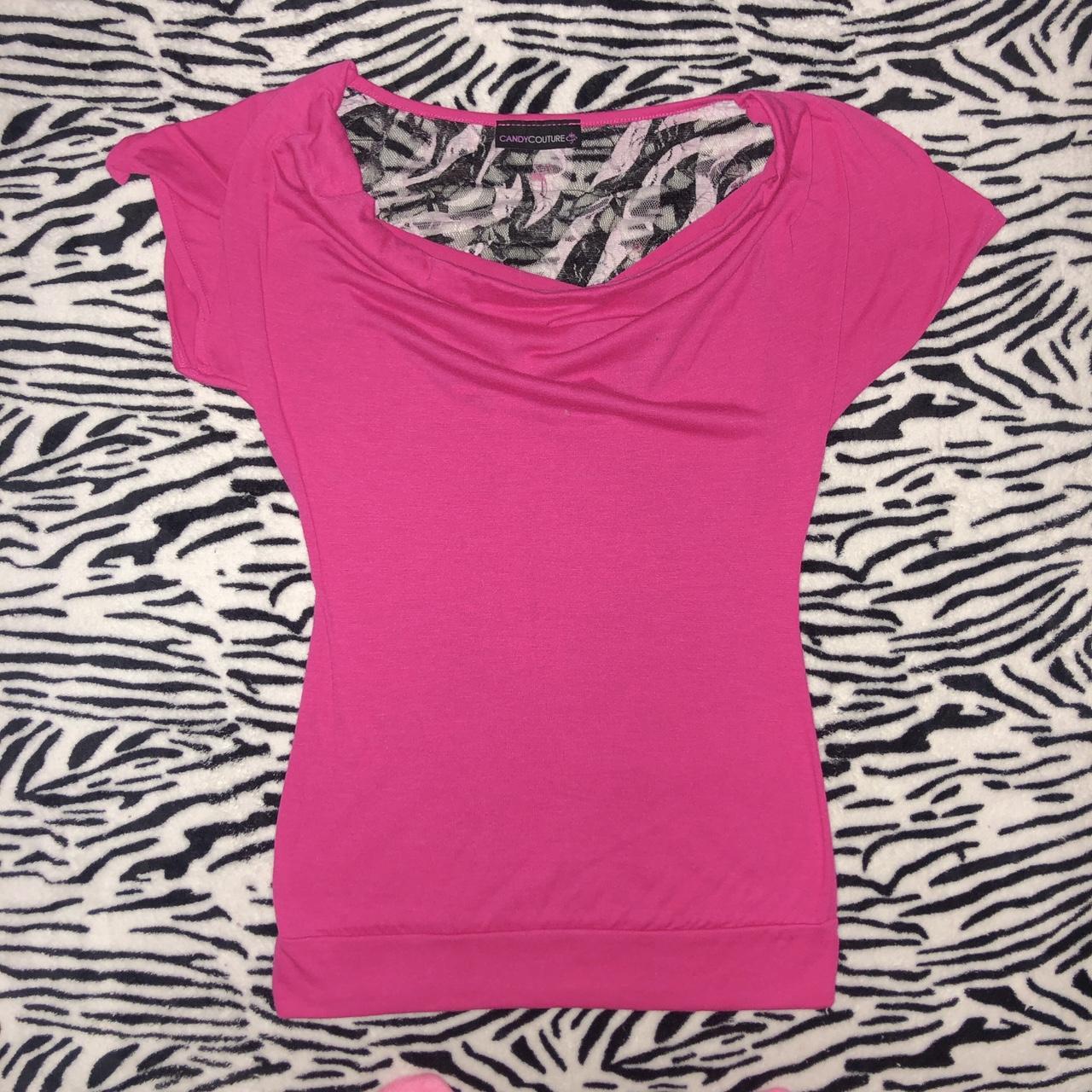 y2k mcbling zebra hot pink t shirt cowl neck style... - Depop