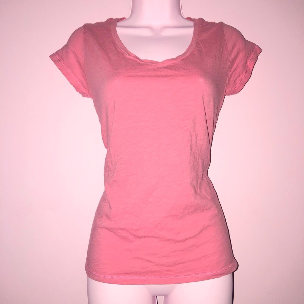 basic y2k v neck t shirt coral pink not too low... - Depop