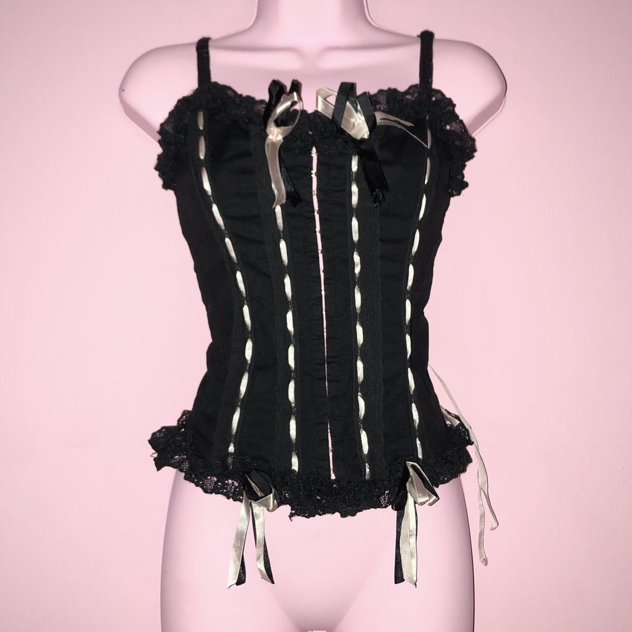 y2k style coquette corset with bows black and baby... - Depop