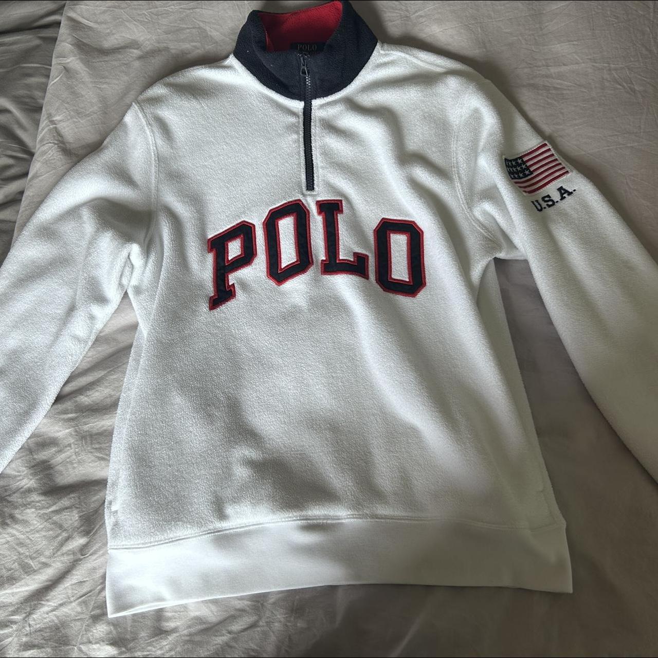 White Polo Ralph Lauren Fleece Quarter Zip with... - Depop