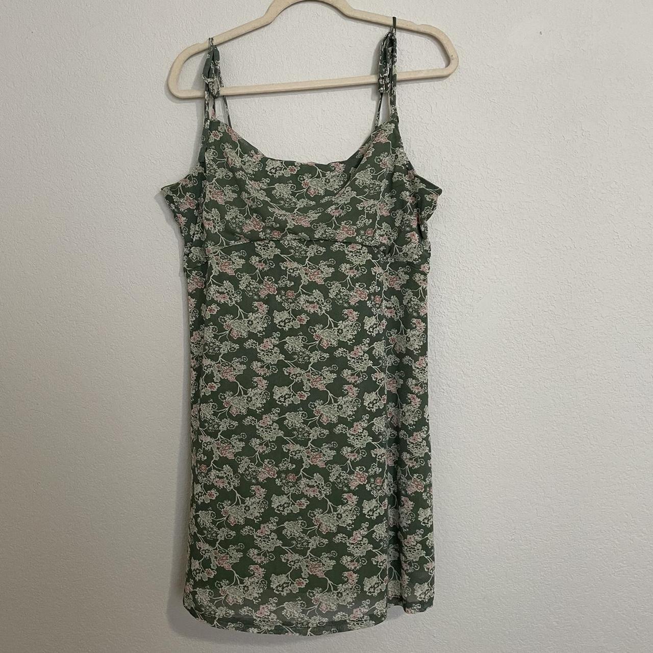 Green floral mesh dress with adjustable... - Depop