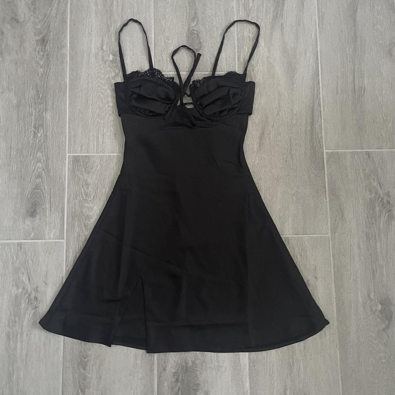 Black Mini Dress Sherise Satin Mini Dress from... - Depop