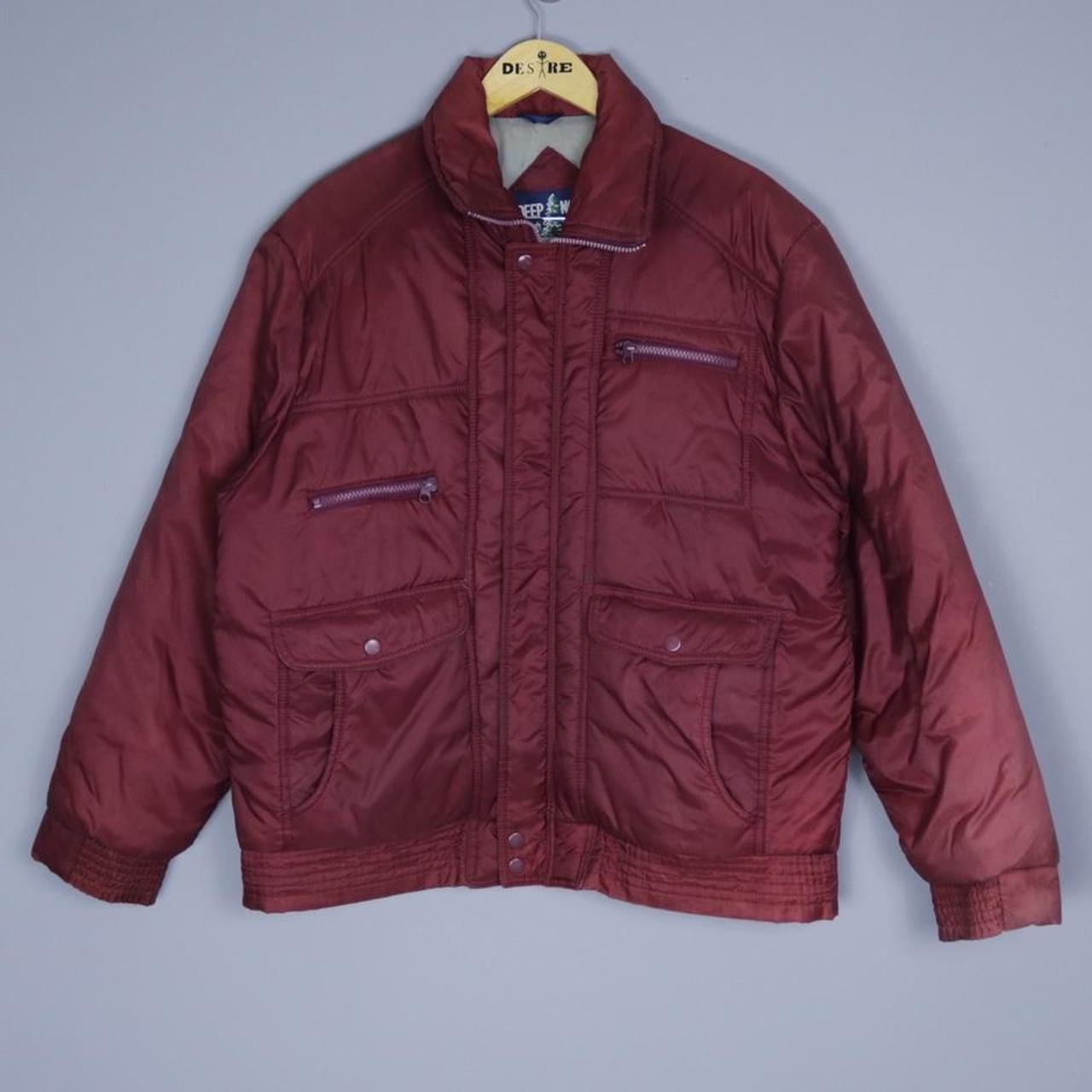 Vintage 90s Puffer Jacket Burgundy Utility... - Depop