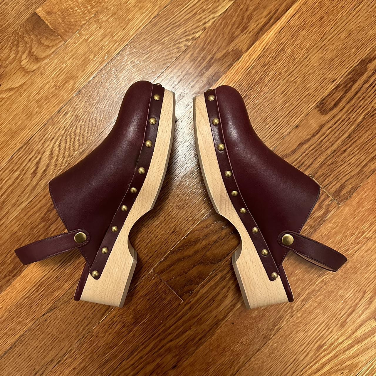 【関税込み】Jean Daisy Trim Clog in Burgundy Leather NEW Jcrew Leather Clogs. Worn once? Maybe not even. | Depop