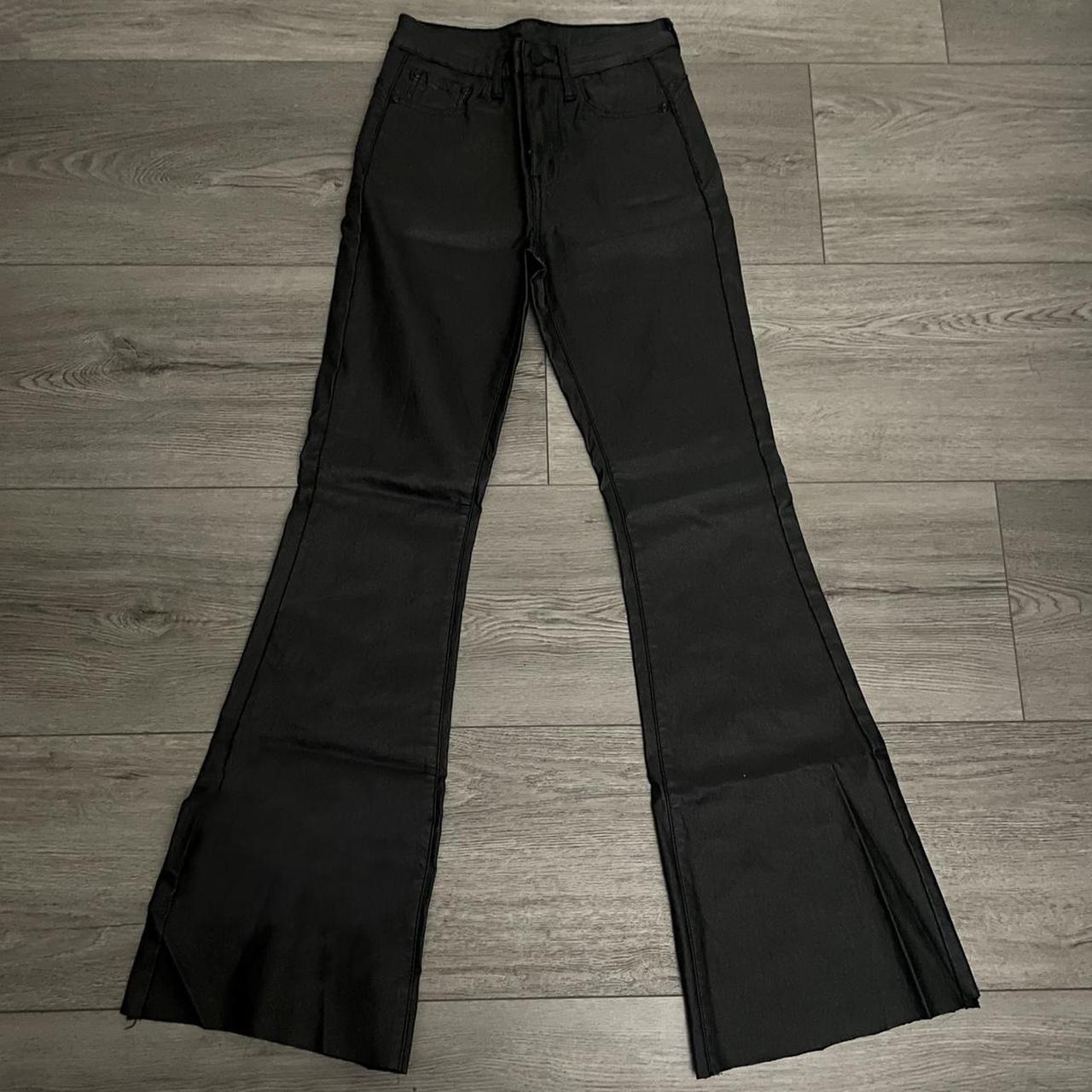 black flared leather pants -flared -never worn ... - Depop