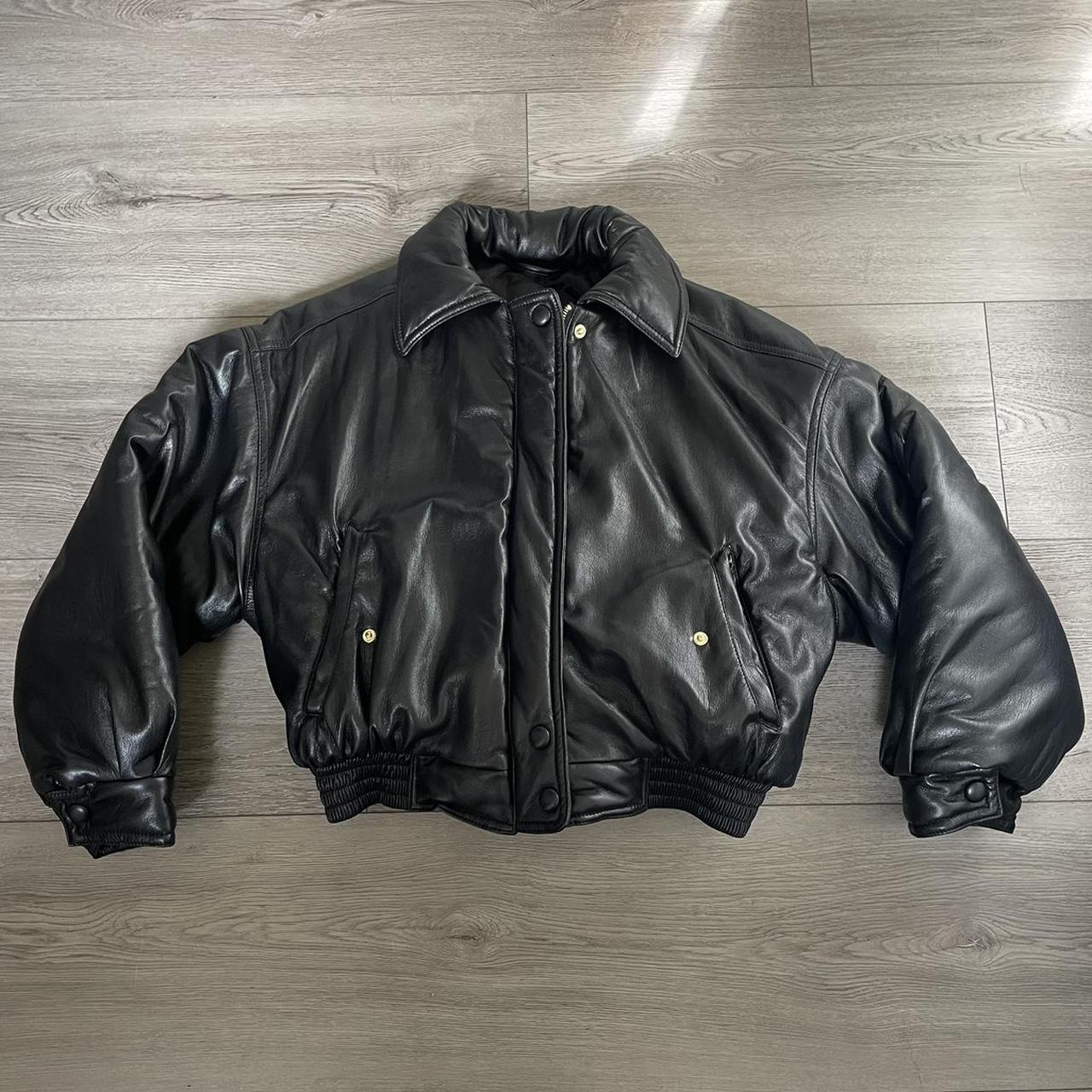 puffer leather jacket -brand new -fits like a... - Depop