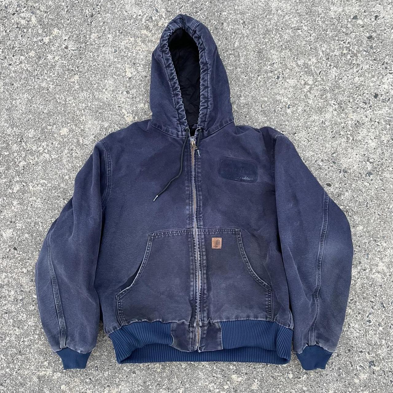 Carhartt hooded workwear jacket L blue Amazing... - Depop