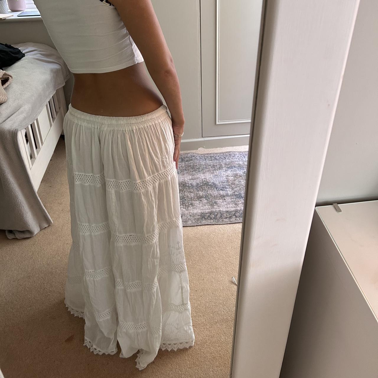 White boho maxi skirt Vintage Size 6-10... - Depop