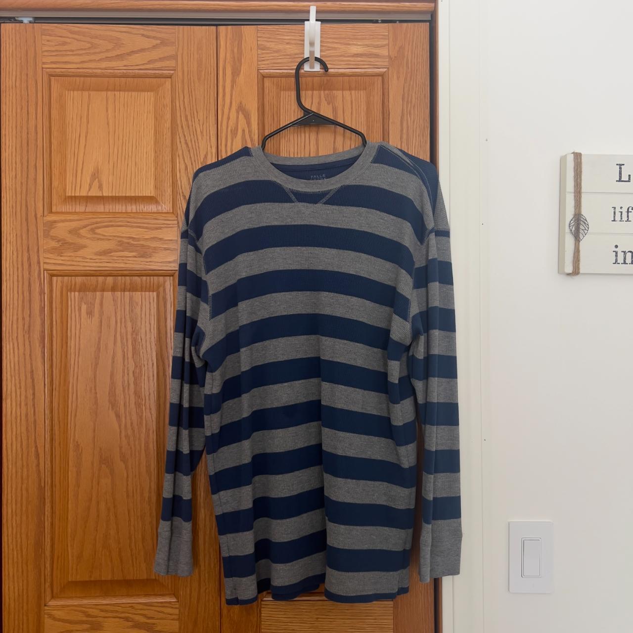 grey and blue striped long sleeve #sweater #tshirt... - Depop