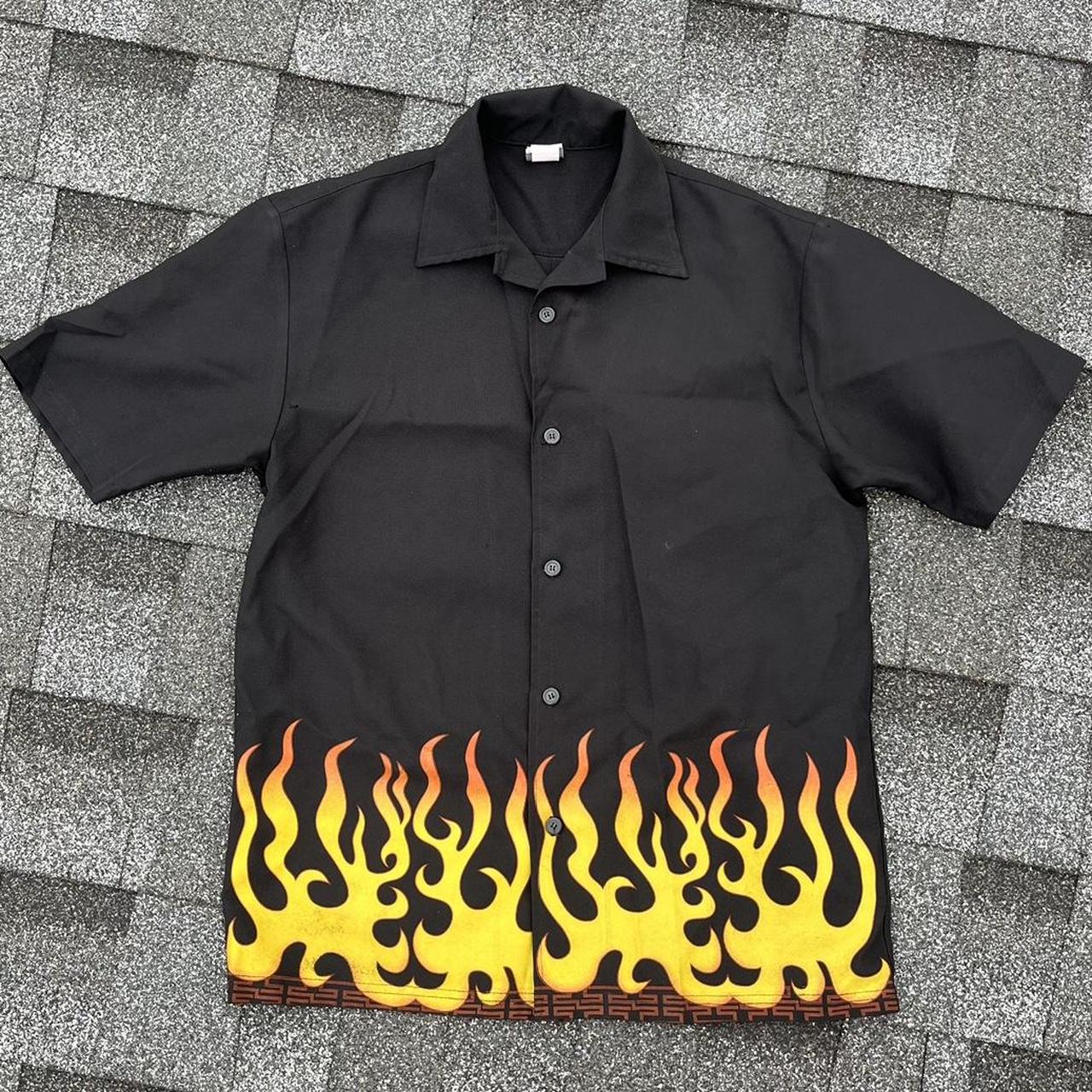 Vintage 90s y2k Jnco like flame button up shirt,... - Depop