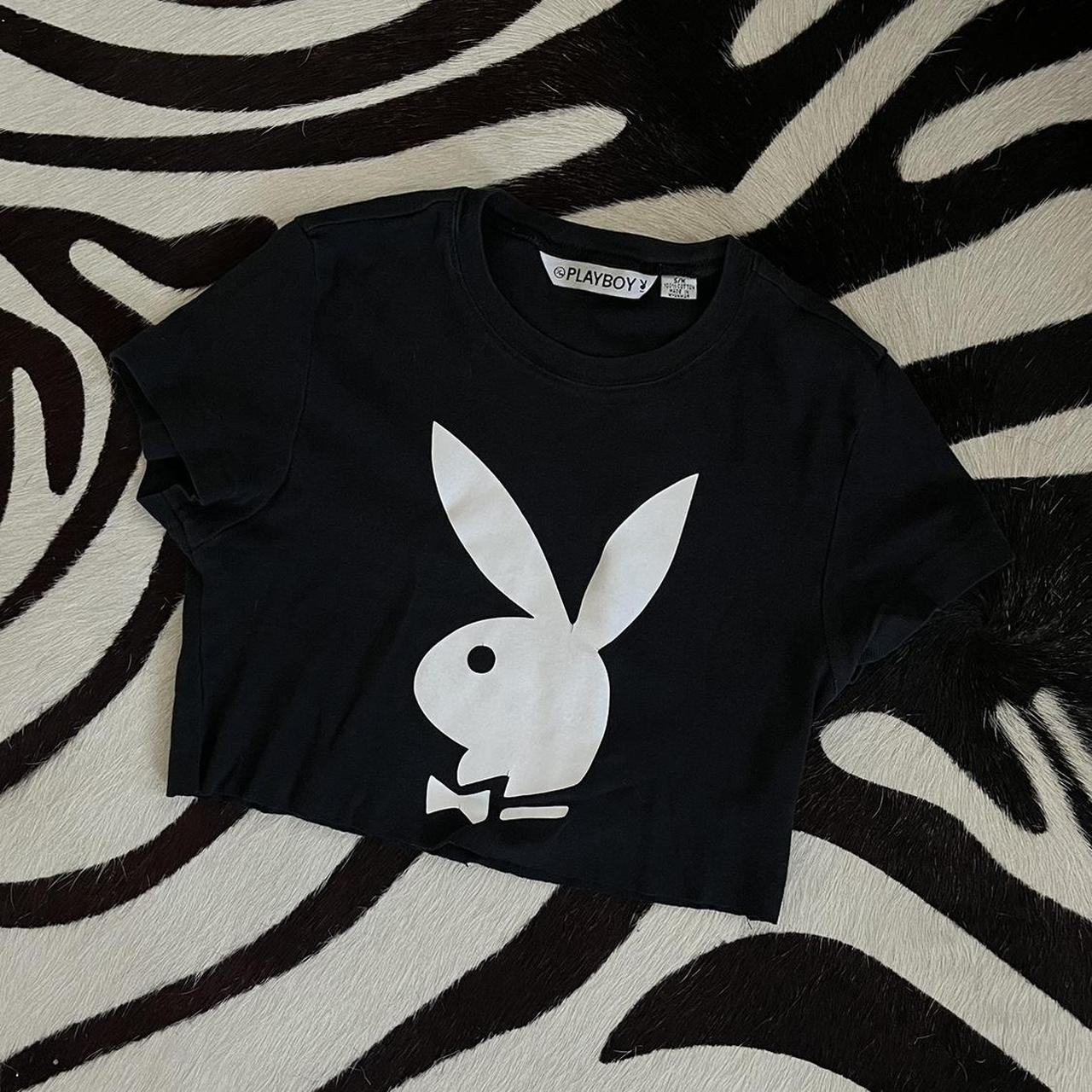 Vintage Playboy logo cropped tee Raw hem, self cut | Depop