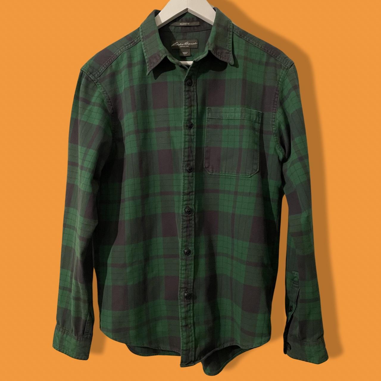 Eddie Bauer Men's Green and Khaki Shirt Depop