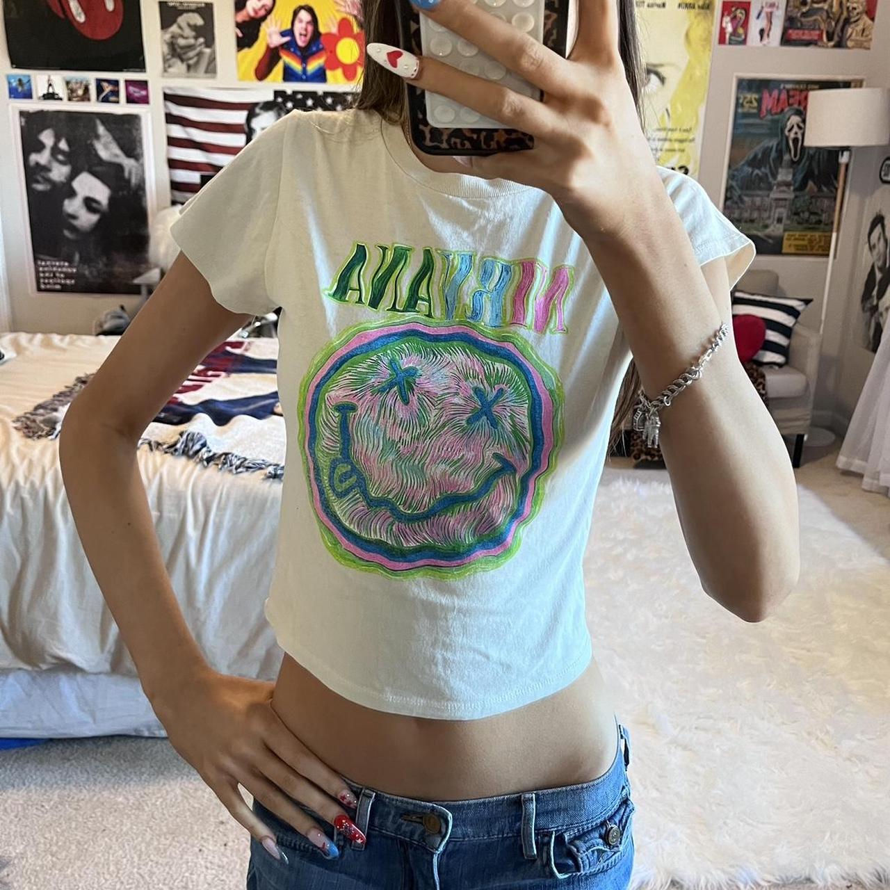 urban outfitters nirvana baby tee band tee crop top. Depop