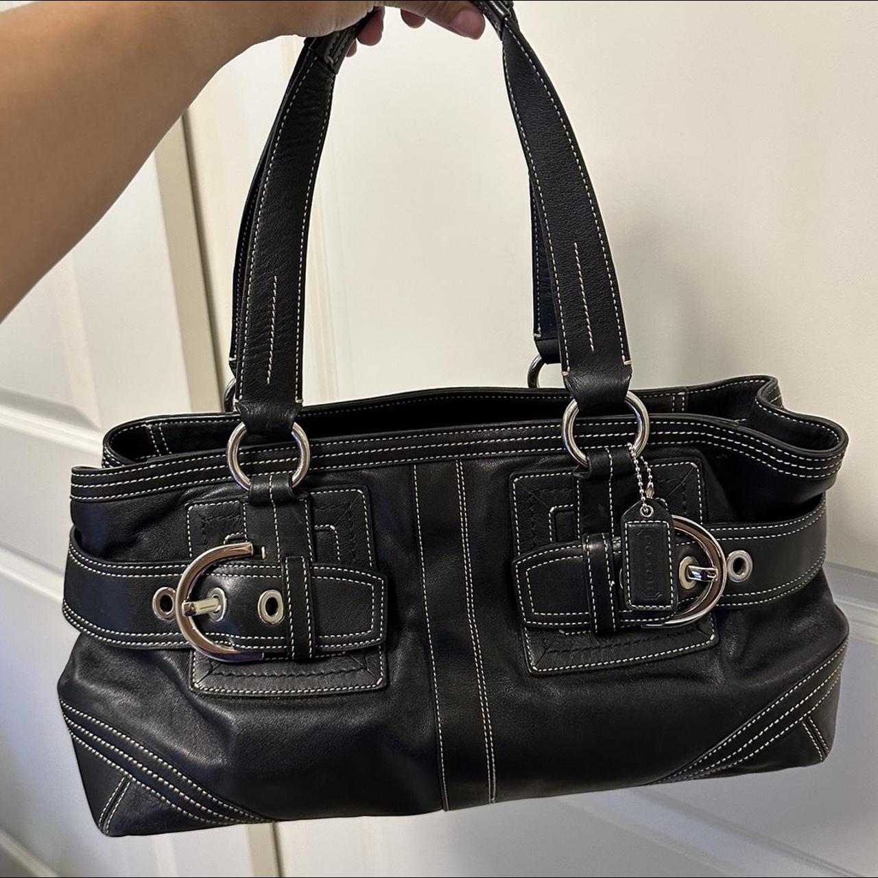 Coach buckle leather bag. Perfect contrast stitching... - Depop