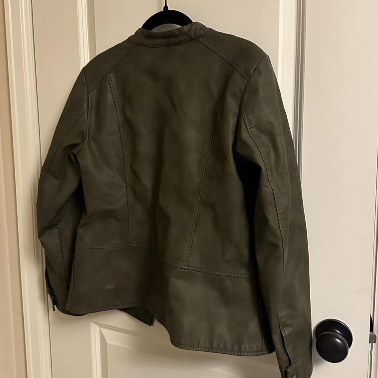 Christopher Banks faux leather jacket in dark olive... - Depop