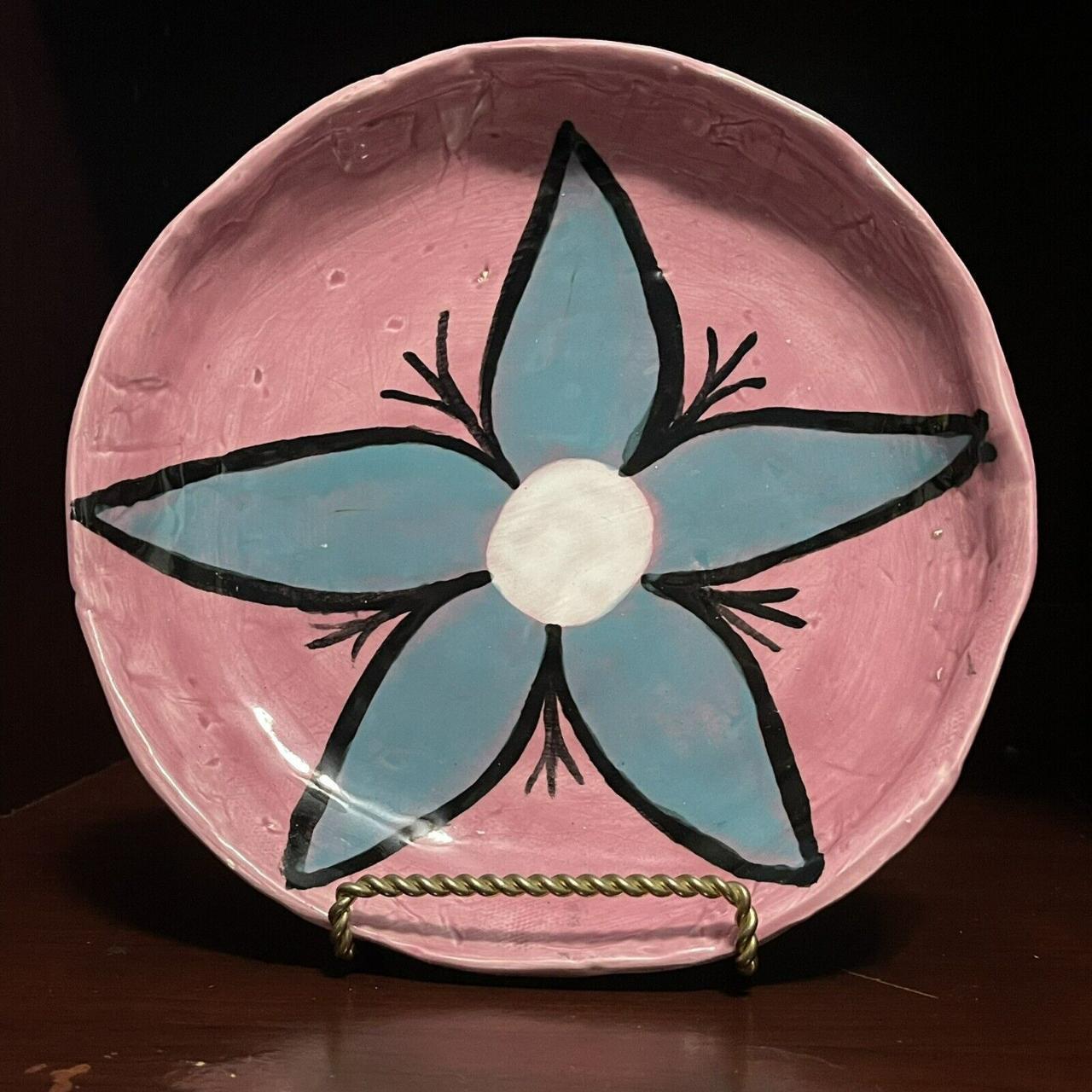 Ceramic Flower Plate Handmade Pink Black Blue White... - Depop