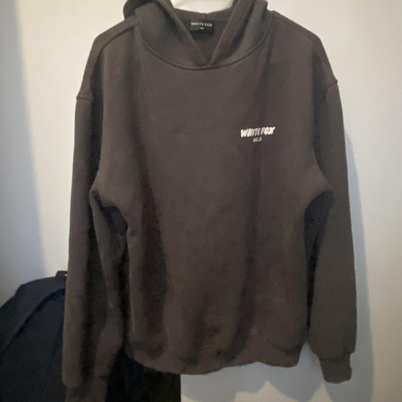 White fox hoodie dark grey, white writing Size... - Depop