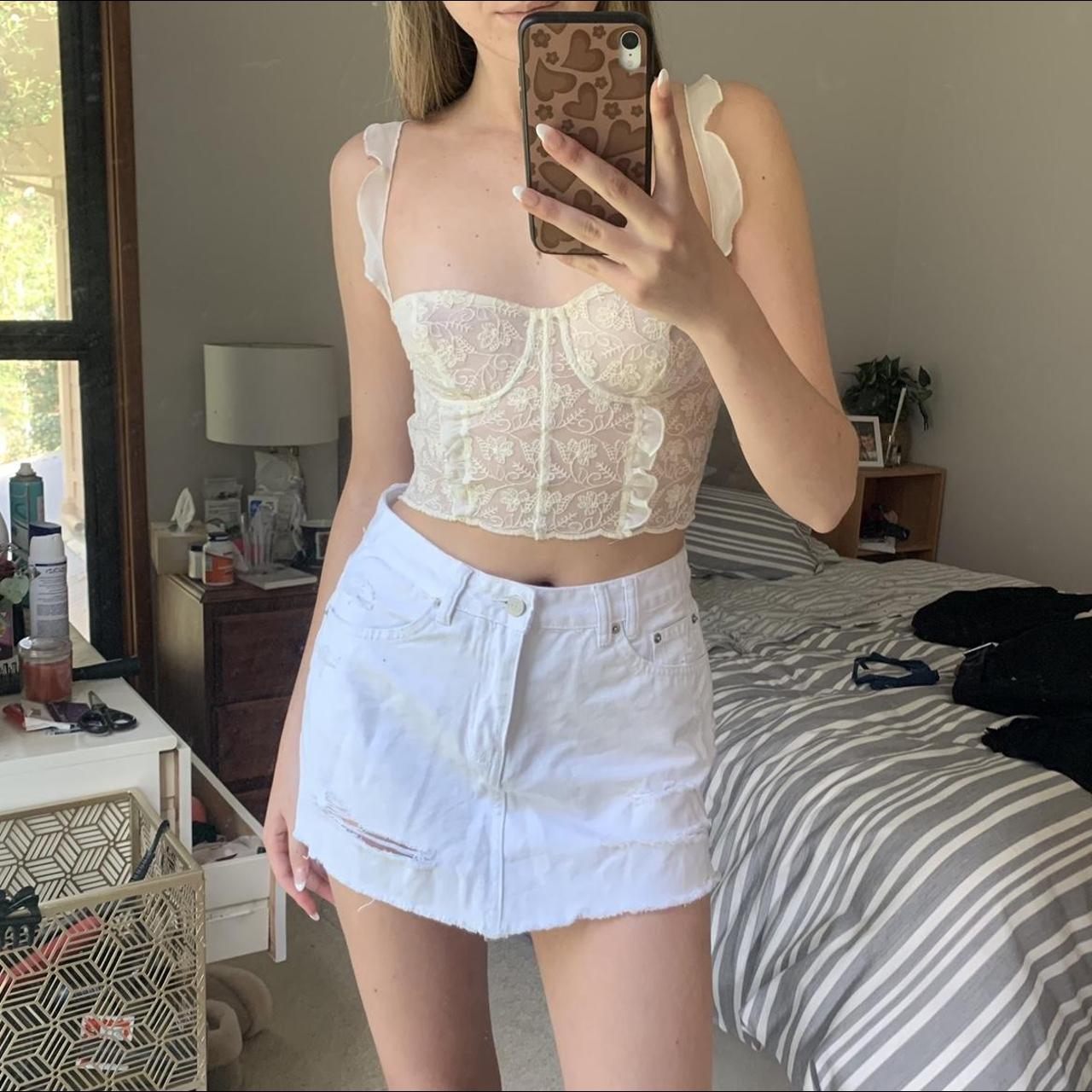 White denim skirt from general pants great... Depop
