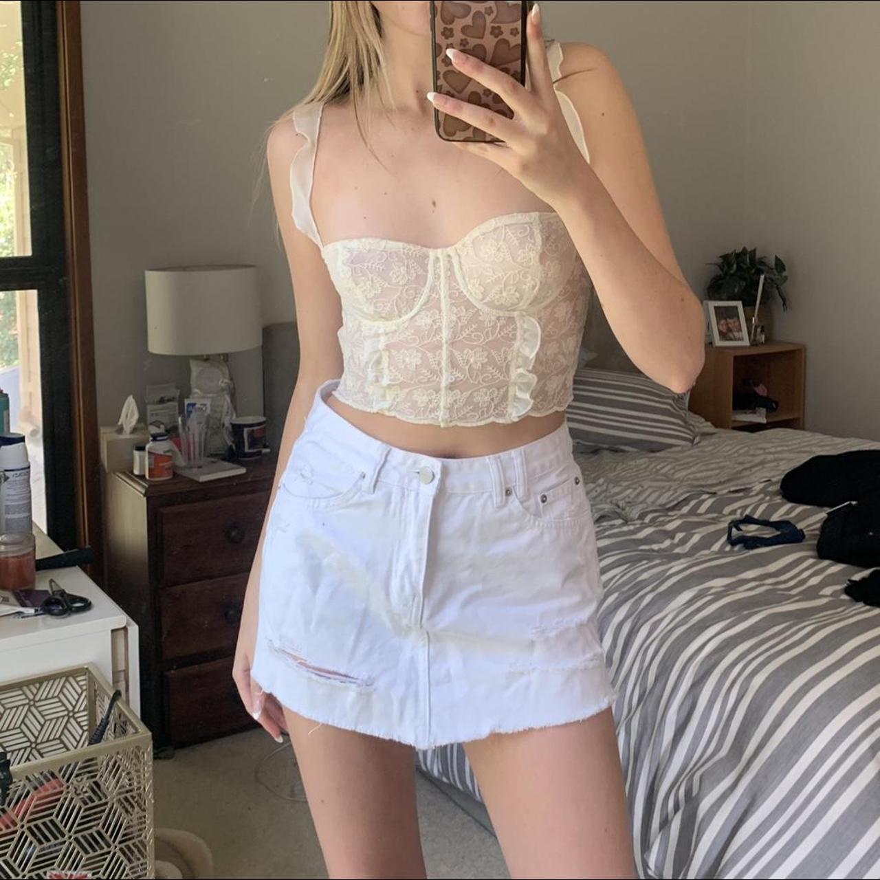 White denim skirt from general pants great... Depop