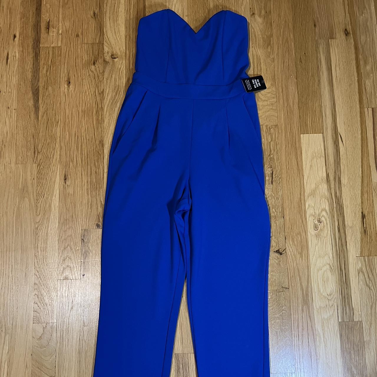 Express Royal Blue strapless jumpsuit with a. Depop