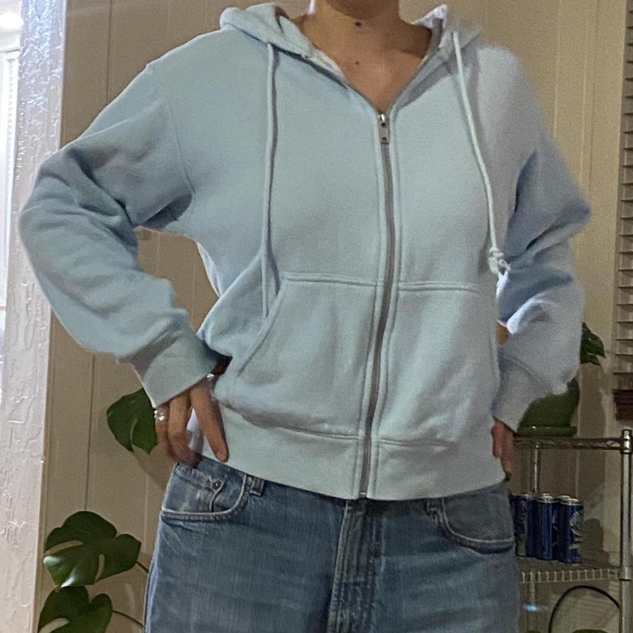 Brandy melville oversized zip up jacket Baby blue... Depop