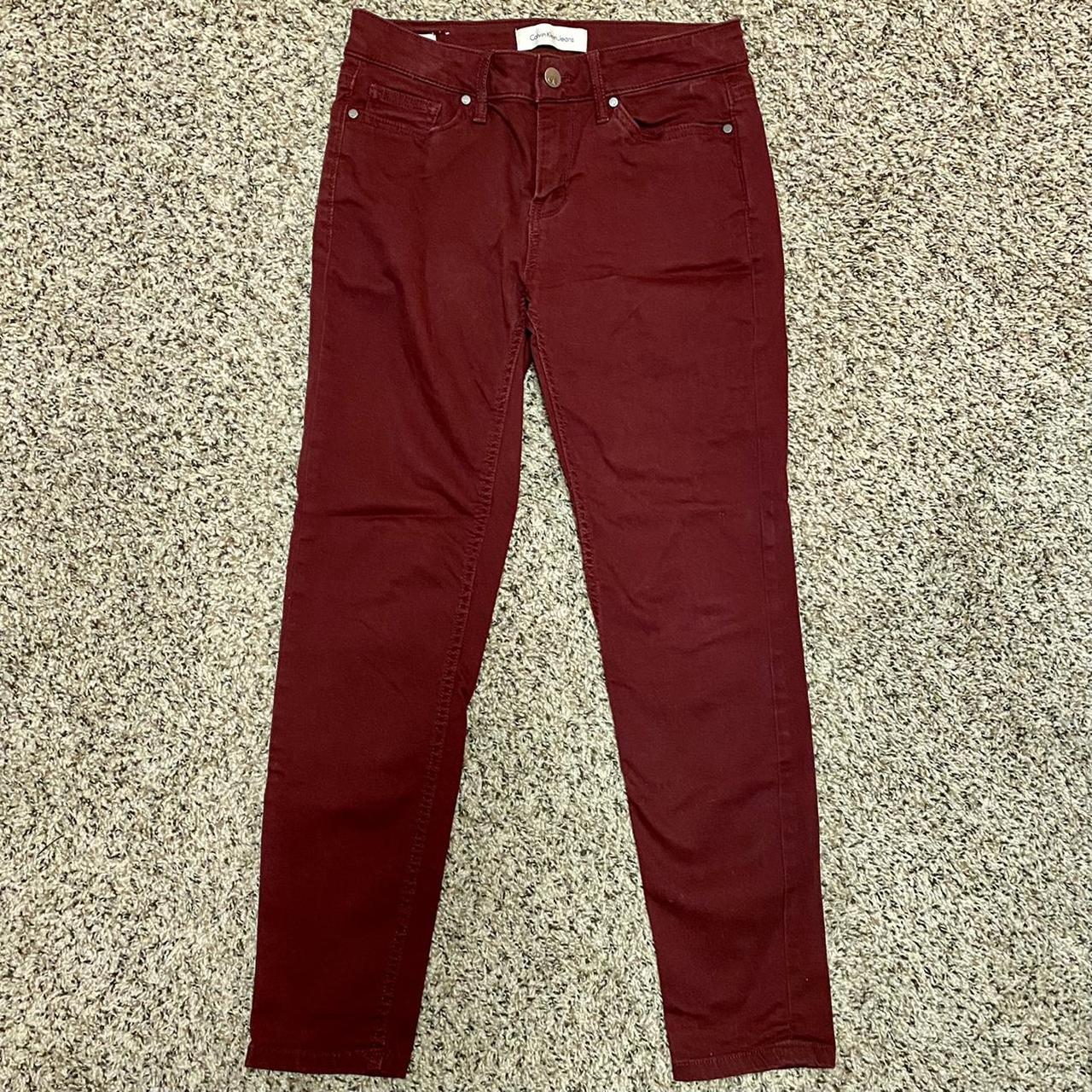 Calvin Klein burgundy “Ankle Skinny” jeans - Depop