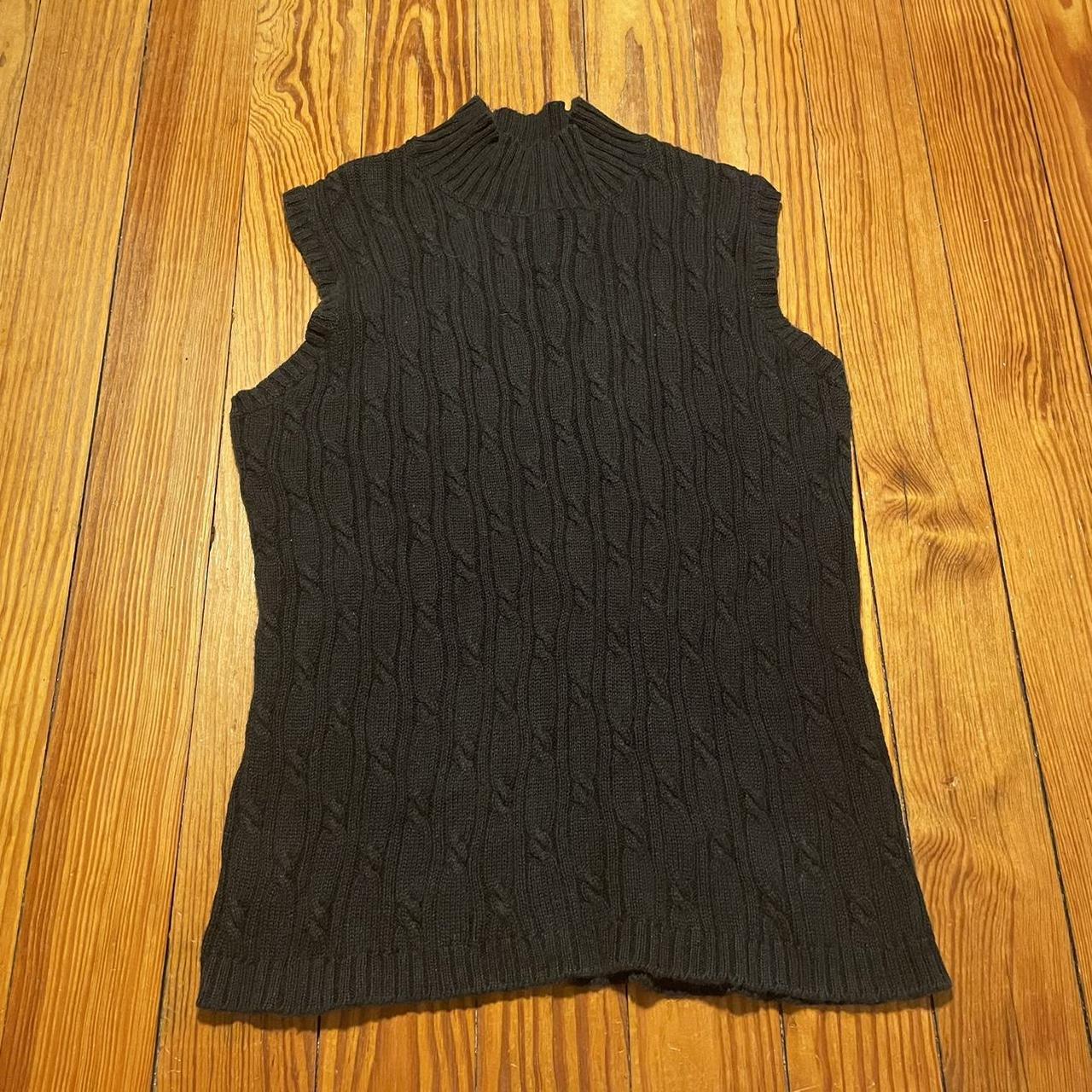 BLACK SWEATER VEST cable knit mock/turtle... Depop