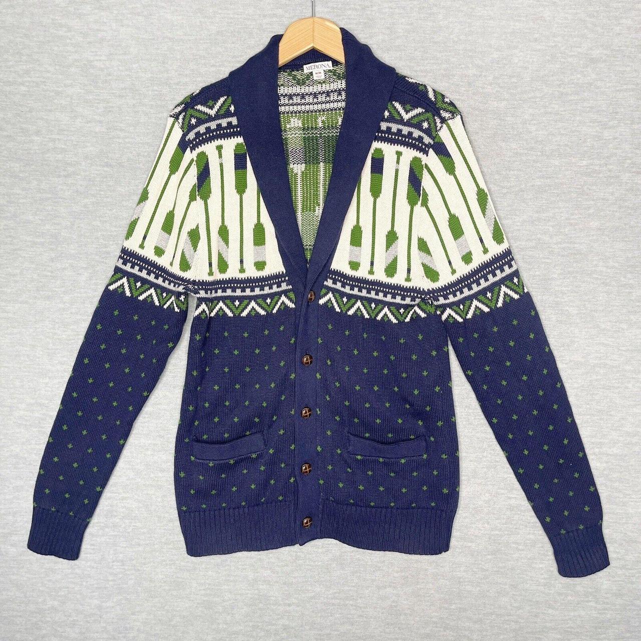 Merona Grandpa Sweater Mens M Blue Green Boating. Depop