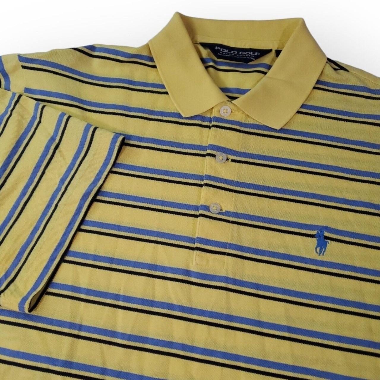 Ralph Lauren Polo Golf Yellow, Blue Polo Shirt With... - Depop