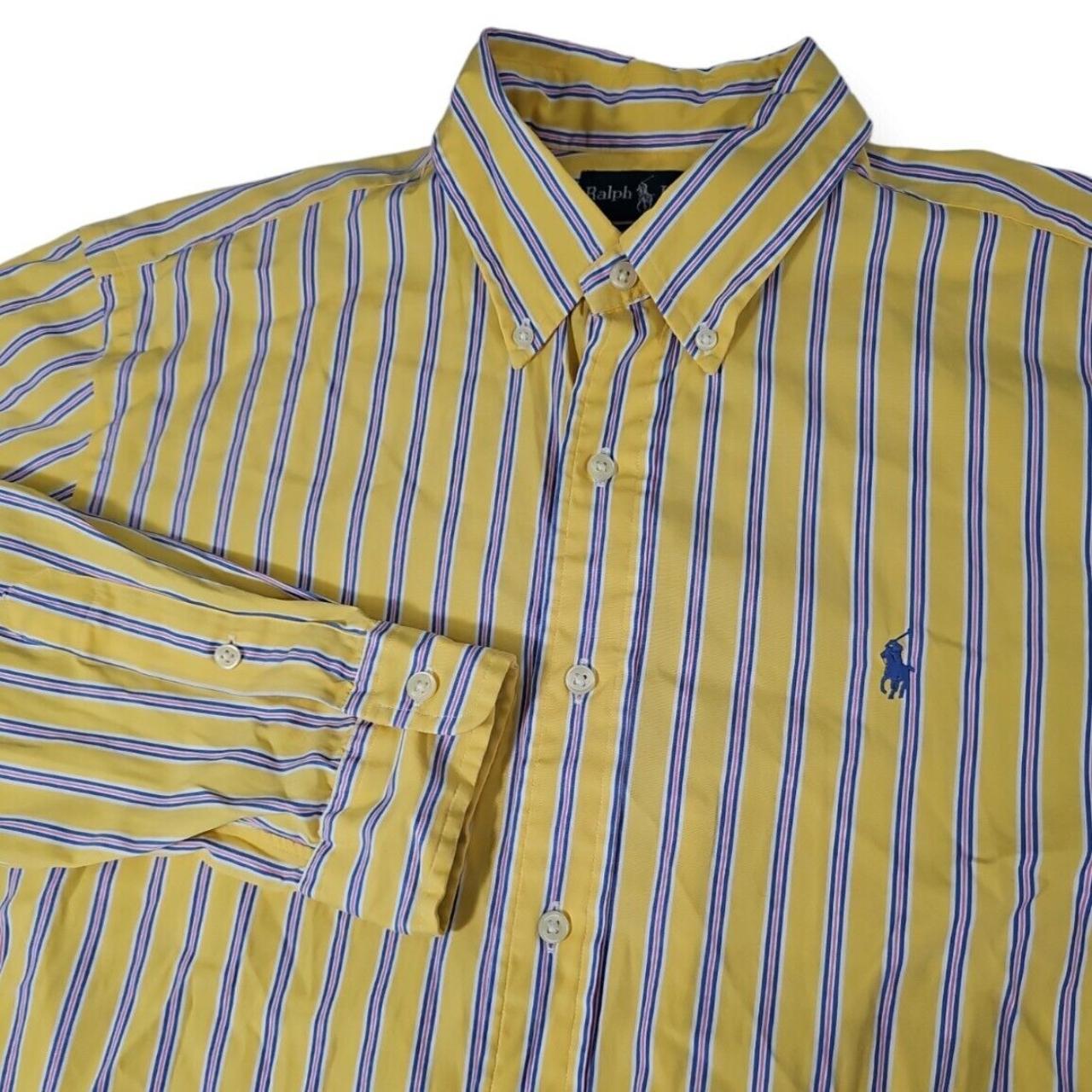 Ralph Lauren Classic Fit Yellow Blue Striped Button... - Depop