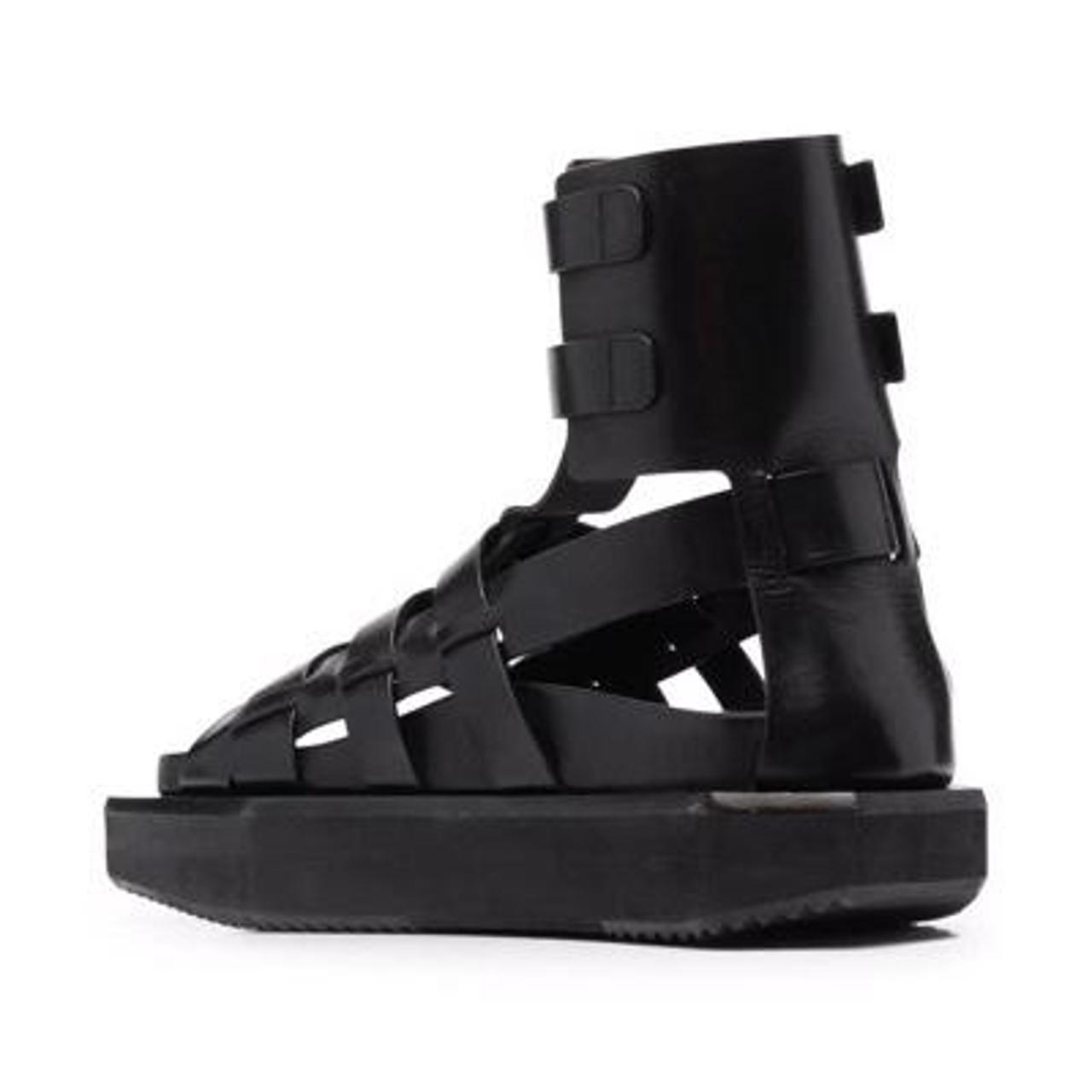 Rick Owens Black Leather Gladiator Platform Heel... - Depop