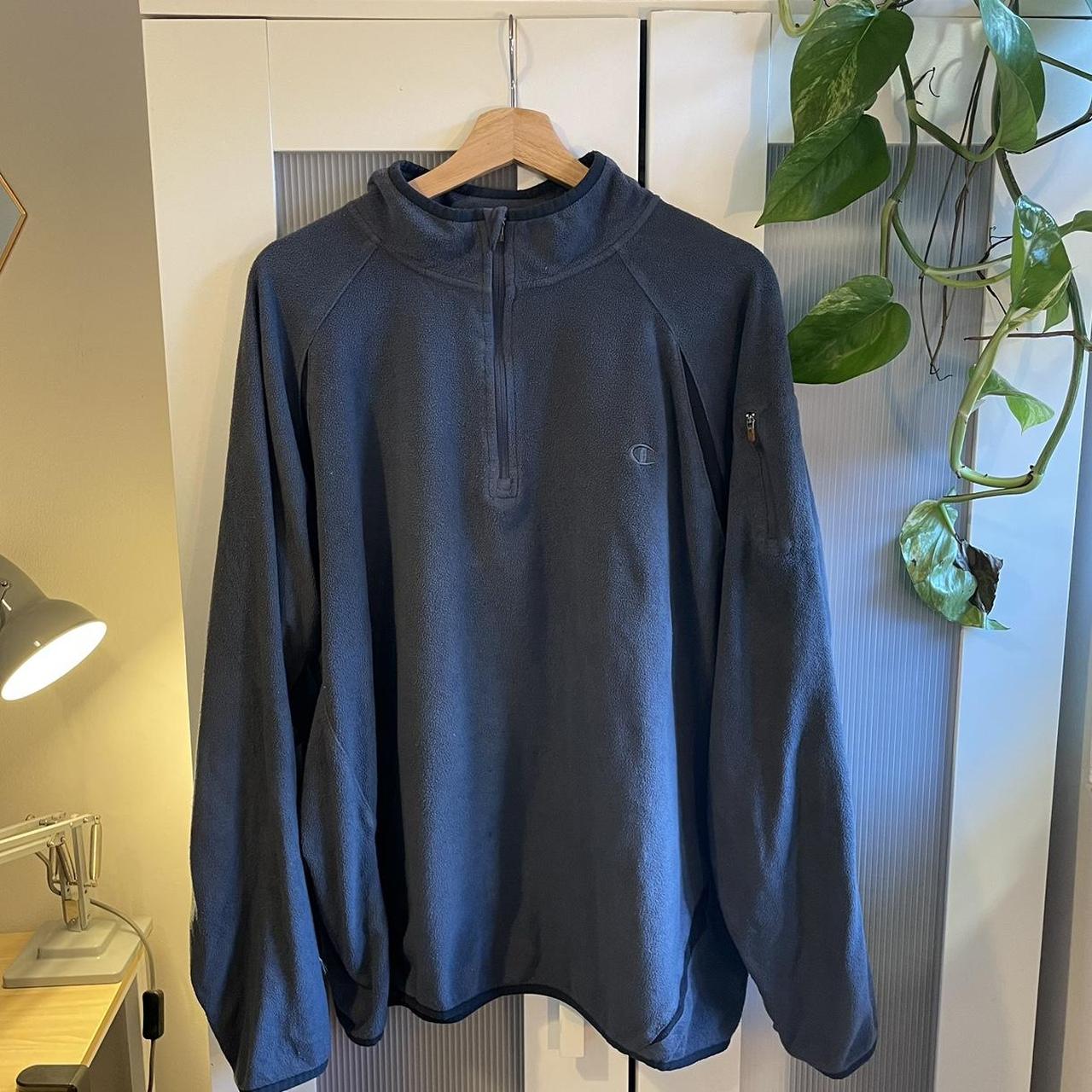 Champion 1/4 zip fleece. Sleeve zip-pocket. Size... - Depop