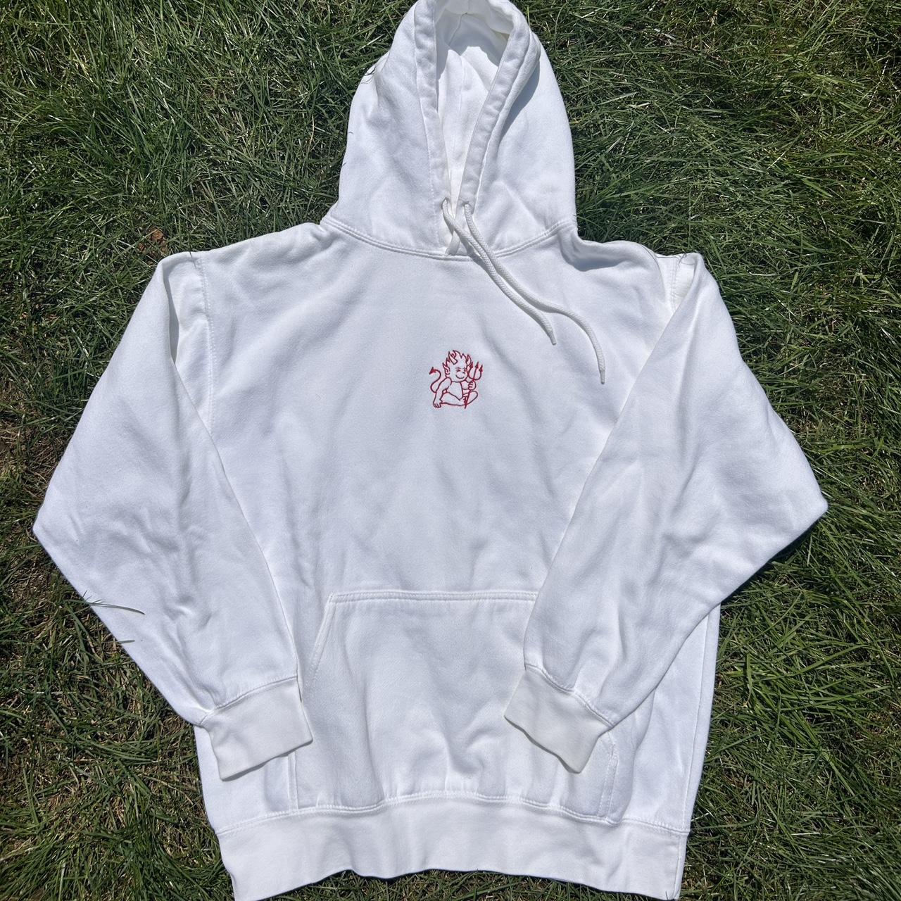 Brandy Melville Devil Hoodie red embroidery white. Depop