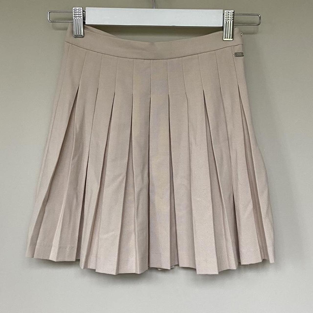 Pull&Bear box pleat mini skirt in cream size EUR S... Depop