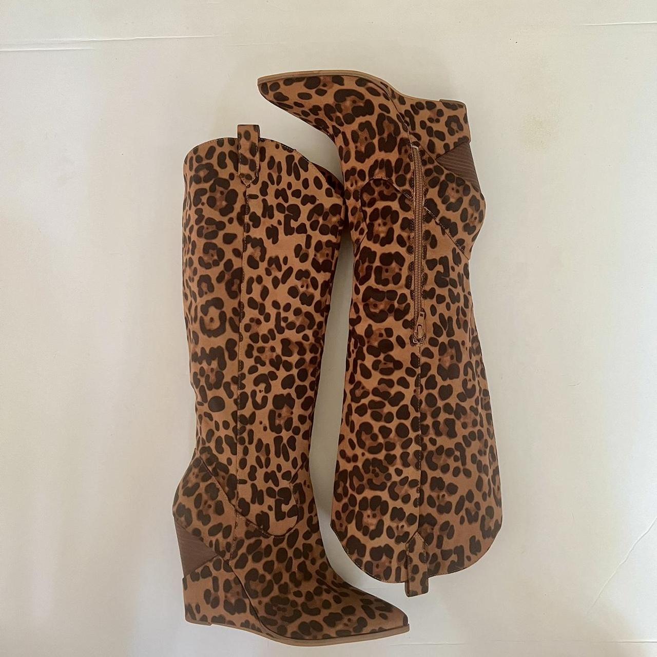 Jessica Simpson Havre Fabric Leopard Knee High Wedge. Depop